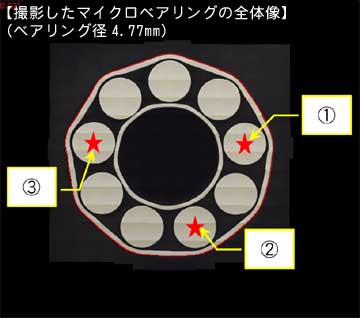 撮影したマイクロベアリング全体像(ベアリング系4.77mm)